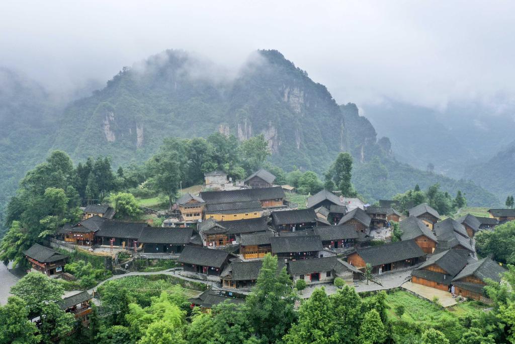 2019年5月7日,湖南湘西,航拍十八洞村山乡风景.