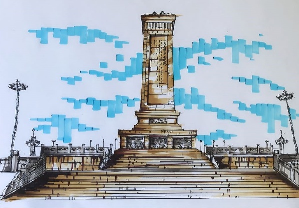 安徽马鞍山:安工大建筑学专业学生手绘红色建筑镌刻百年党史