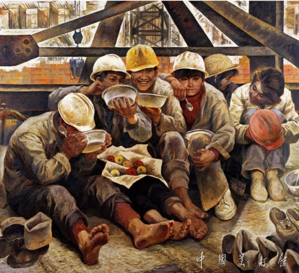 唐小禾,程犁 《大坝的儿女》 油画 布面油彩 1984年 140cm×157cm