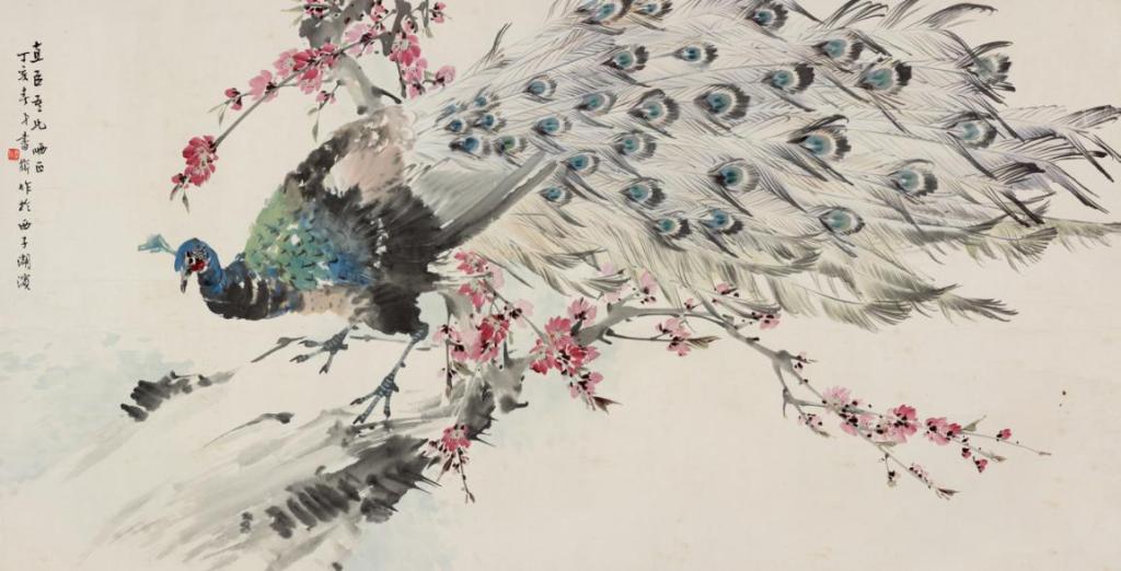 张书旂 《孔雀》 立轴 纸本设色 68cm×132.