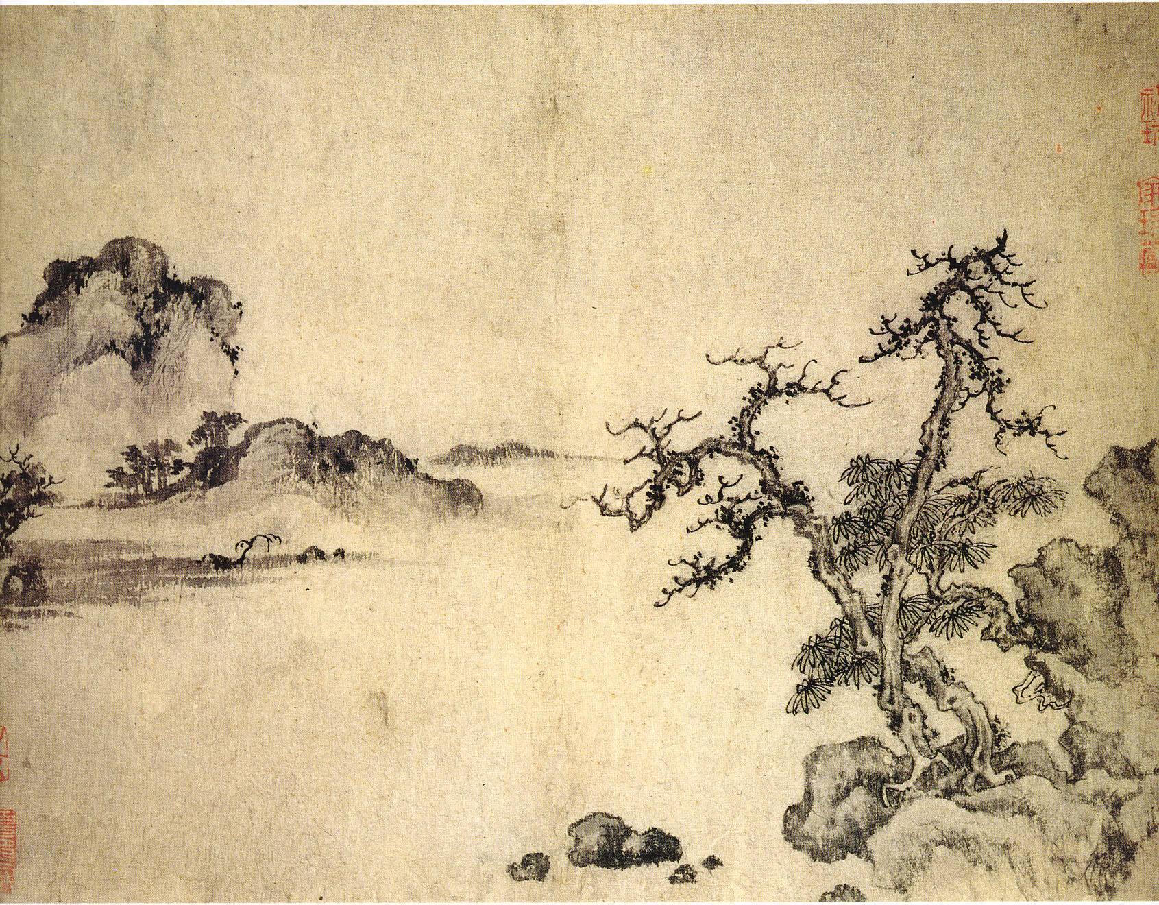 5cm 北京故宫博物院藏《溪山风雨图》是王蒙早年"师古人"阶段的作品